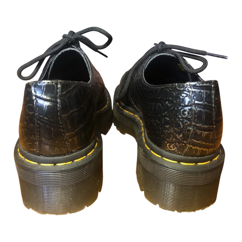 DR MARTENS 1461 quad croc emboss leather platform shoe in gunmetal - Picture 3 of 14